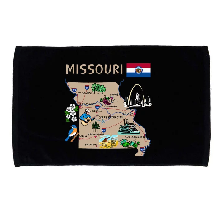 Map Of Missouri Landmarks Major Cities Roads Flag Microfiber Hand Towel