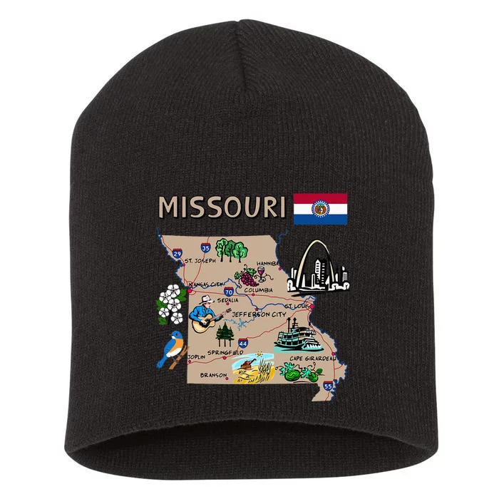 Map Of Missouri Landmarks Major Cities Roads Flag Short Acrylic Beanie