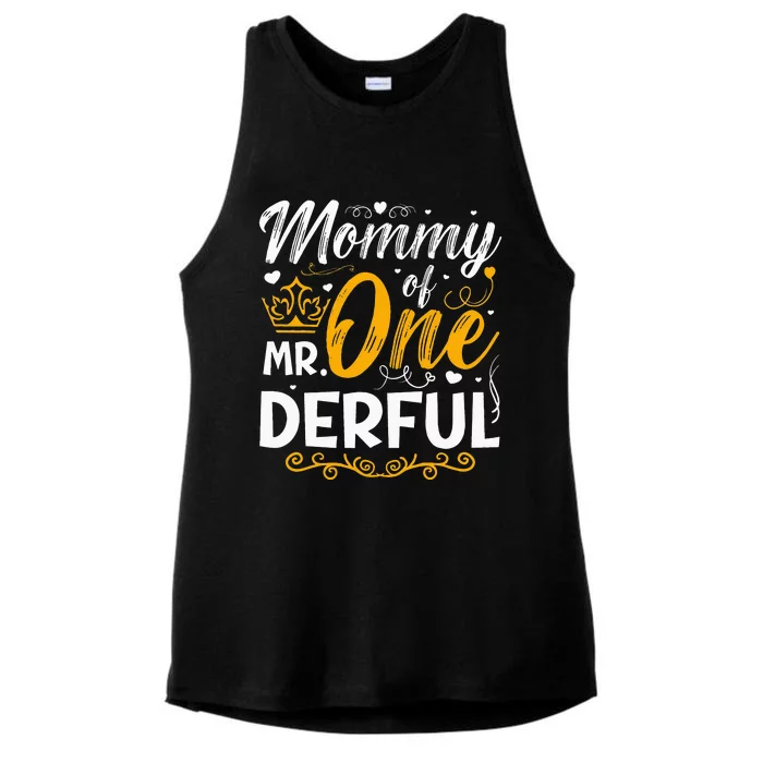 Mommy Of Mr One Derful Party Matching Family 1st Birthday Ladies Tri-Blend Wicking Tank