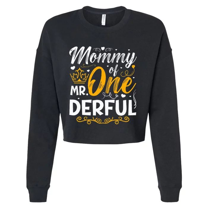 Mommy Of Mr One Derful Party Matching Family 1st Birthday Cropped Pullover Crew