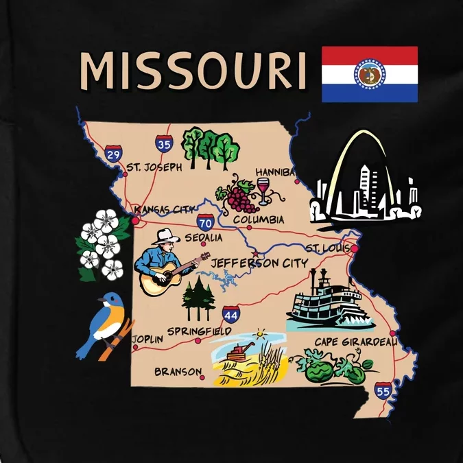 Map Of Missouri Landmarks Major Cities Roads Flag Impact Tech Backpack