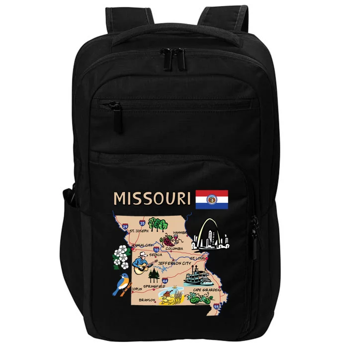 Map Of Missouri Landmarks Major Cities Roads Flag Impact Tech Backpack