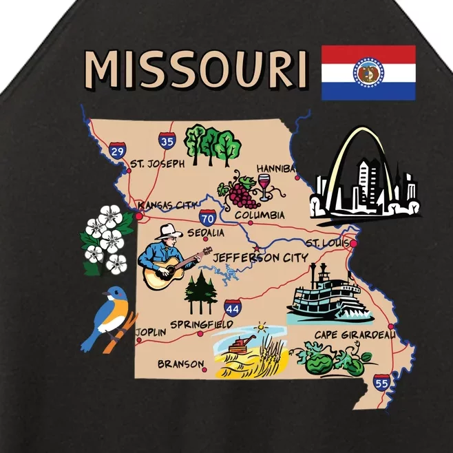 Map Of Missouri Landmarks Major Cities Roads Flag Women’s Perfect Tri Rocker Tank