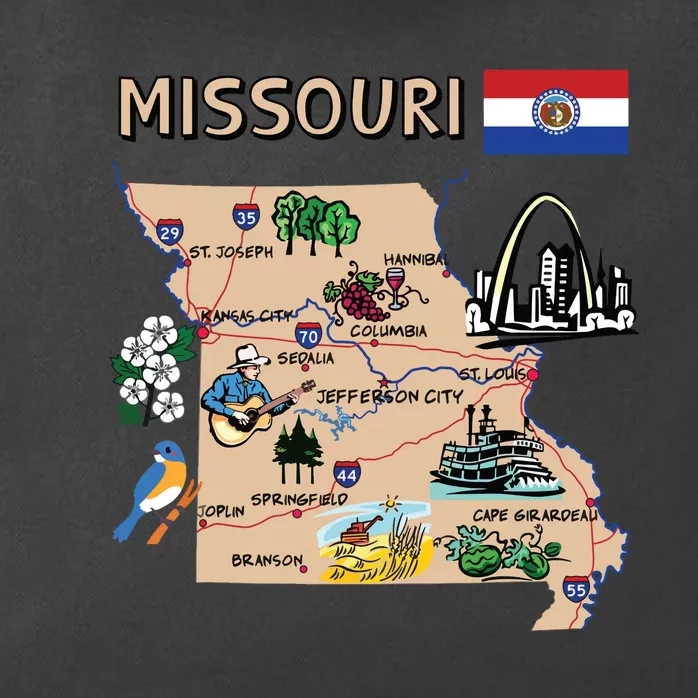 Map Of Missouri Landmarks Major Cities Roads Flag Zip Tote Bag