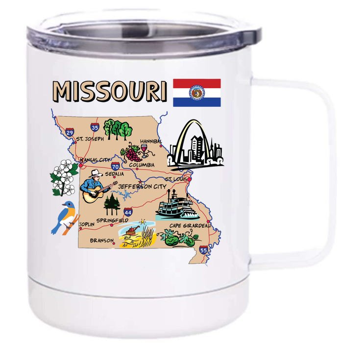 Map Of Missouri Landmarks Major Cities Roads Flag Front & Back 12oz Stainless Steel Tumbler Cup