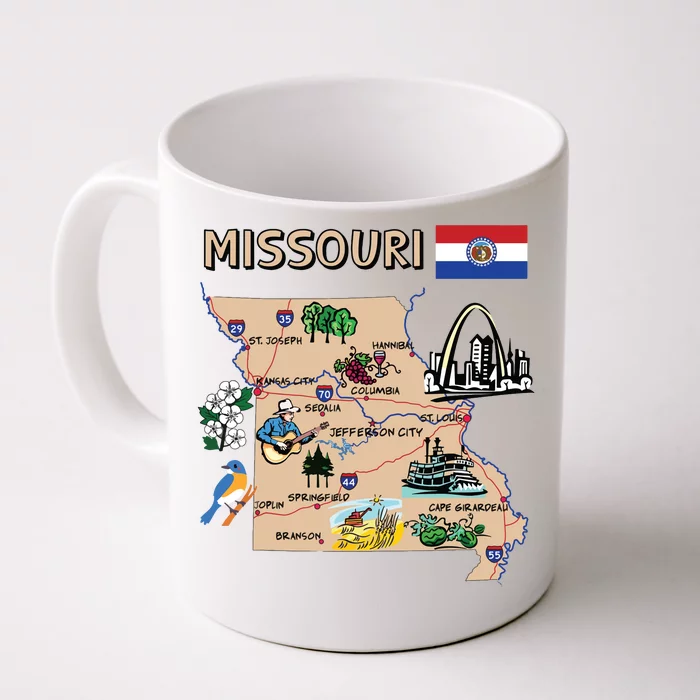 Map Of Missouri Landmarks Major Cities Roads Flag Front & Back Coffee Mug