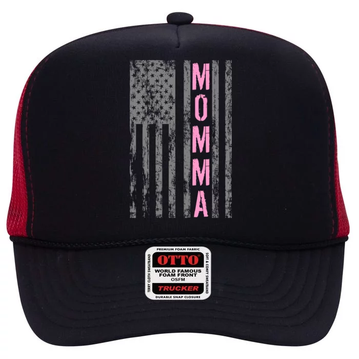 Momma Vintage USA Flag High Crown Mesh Trucker Hat