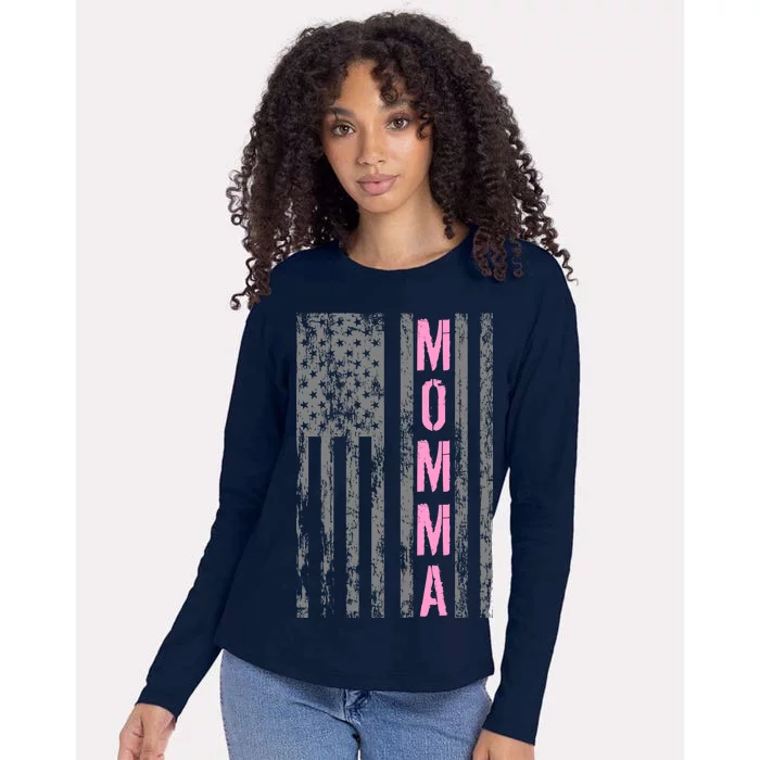 Momma Vintage USA Flag Womens Cotton Relaxed Long Sleeve T-Shirt