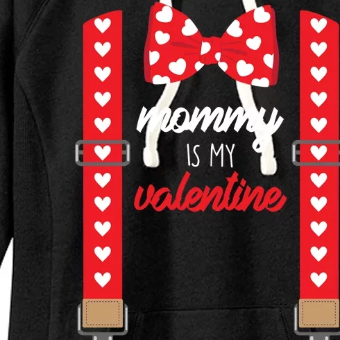 Mommy Is My Valentine Cute Bow Tie Suspenders Women's Fleece Hoodie