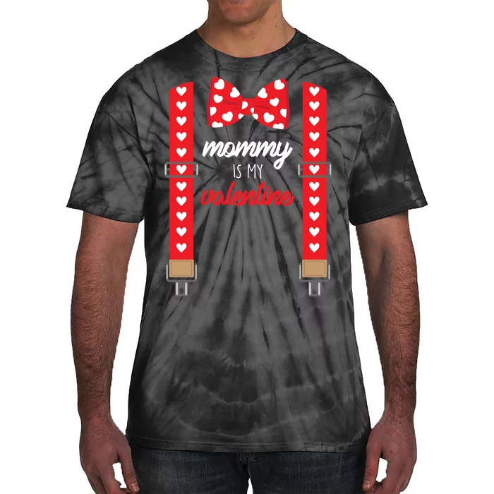 Mommy Is My Valentine Cute Bow Tie Suspenders Tie-Dye T-Shirt