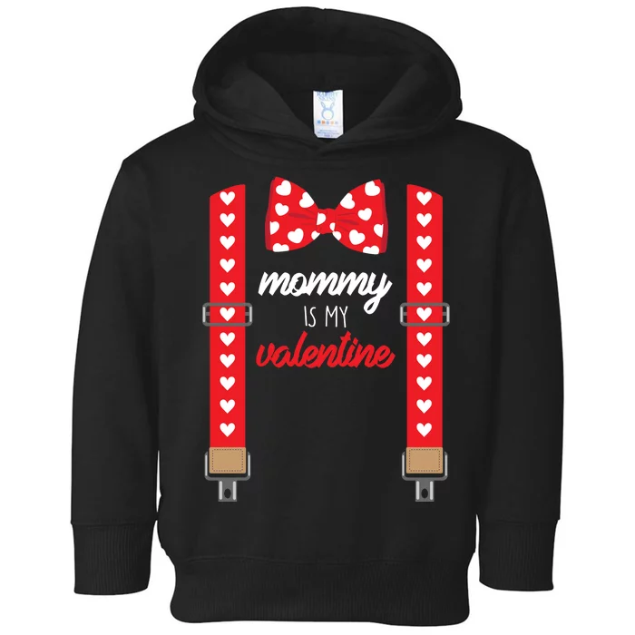 Mommy Is My Valentine Cute Bow Tie Suspenders Toddler Hoodie