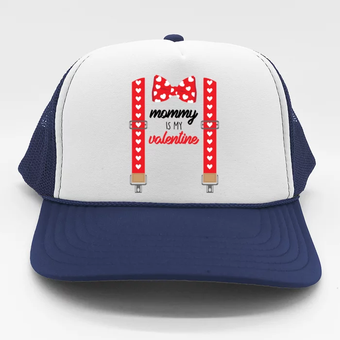 Mommy Is My Valentine Cute Bow Tie Suspenders Trucker Hat