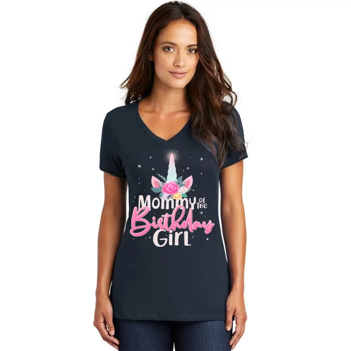 Mommy of the Birthday Girl Magical Unicorn Women's V-Neck T-Shirt