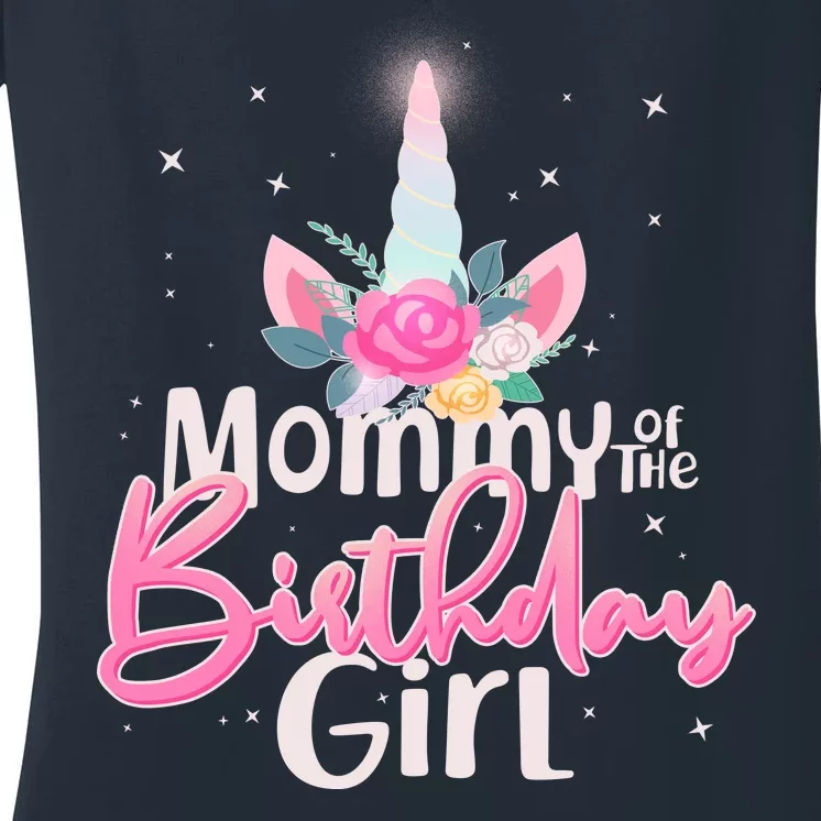 Mommy of the Birthday Girl Magical Unicorn Women's V-Neck T-Shirt