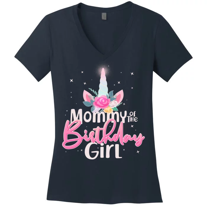 Mommy of the Birthday Girl Magical Unicorn Women's V-Neck T-Shirt