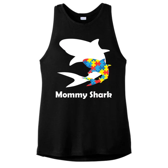 Mommy Shark Autism Awareness Ladies Tri-Blend Wicking Tank