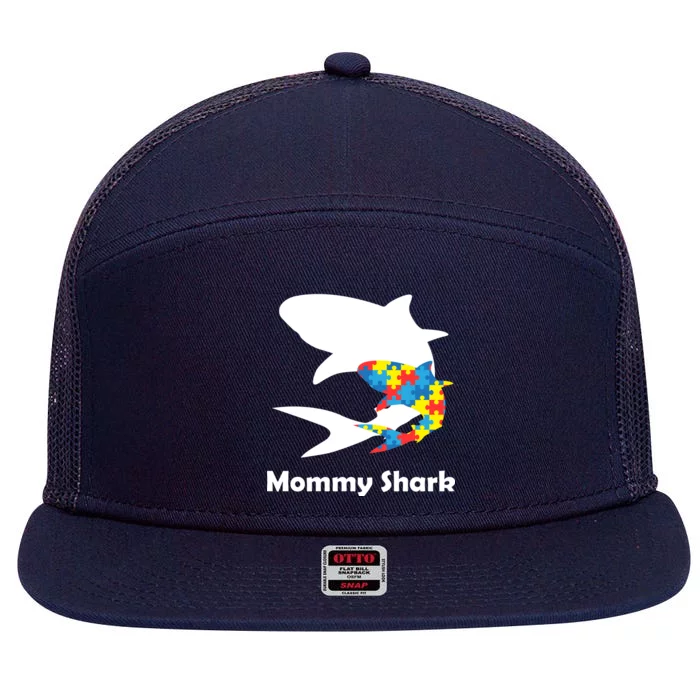 Mommy Shark Autism Awareness 7 Panel Mesh Trucker Snapback Hat