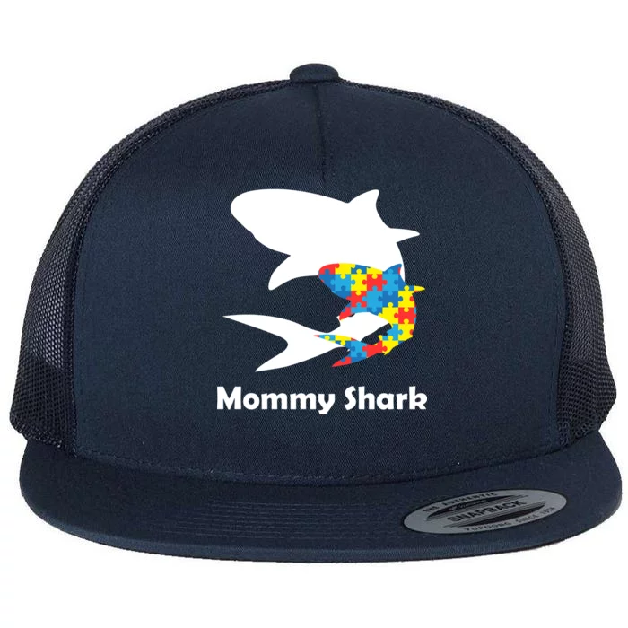 Mommy Shark Autism Awareness Flat Bill Trucker Hat