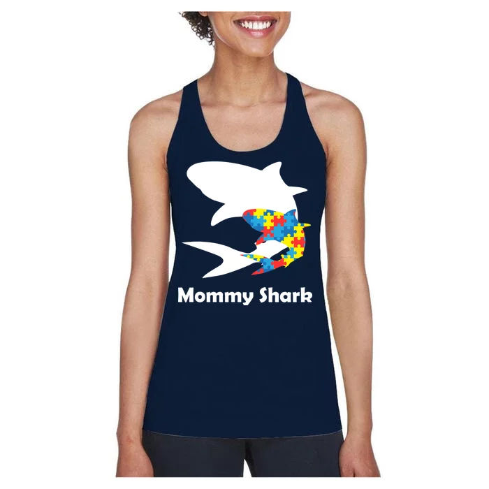 Mommy Shark Autism Awareness Women's Racerback Tank