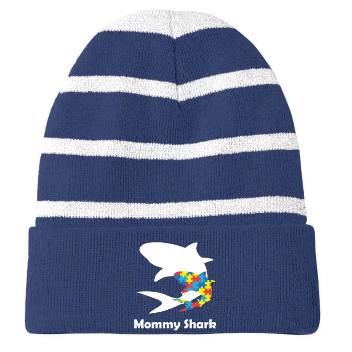 Mommy Shark Autism Awareness Striped Beanie with Solid Band