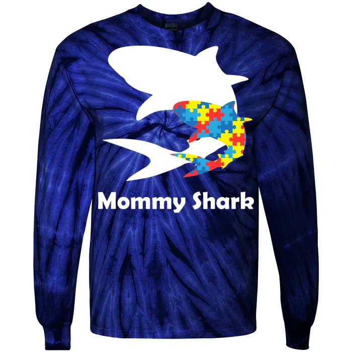 Mommy Shark Autism Awareness Tie-Dye Long Sleeve Shirt