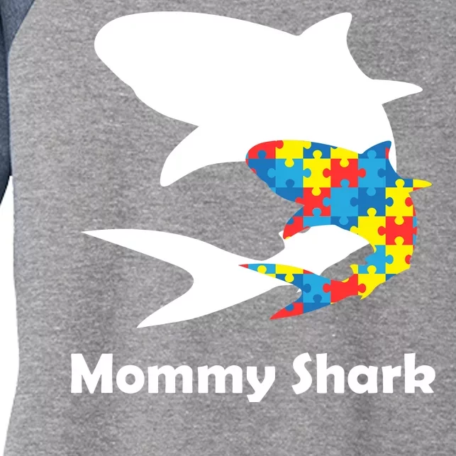 Mommy Shark Autism Awareness Women's Tri-Blend 3/4-Sleeve Raglan Shirt