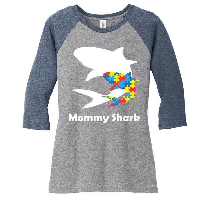 Mommy Shark Autism Awareness Women's Tri-Blend 3/4-Sleeve Raglan Shirt