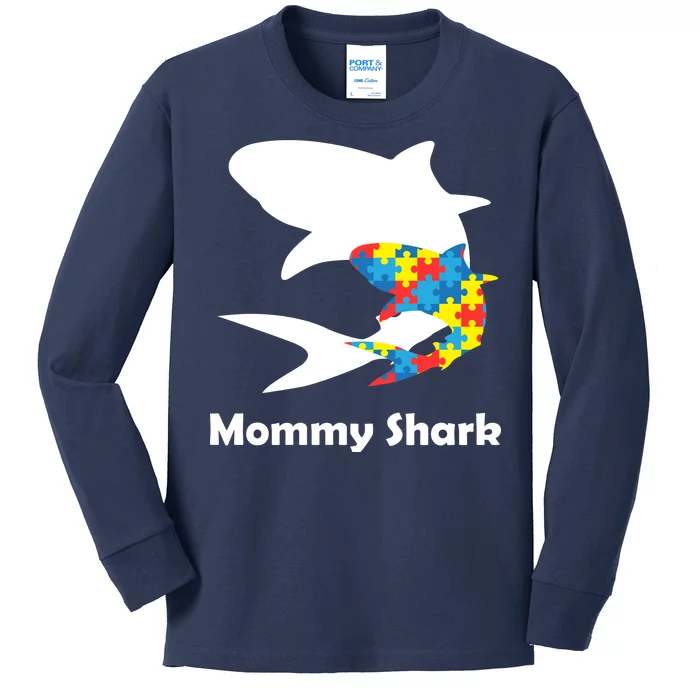 Mommy Shark Autism Awareness Kids Long Sleeve Shirt