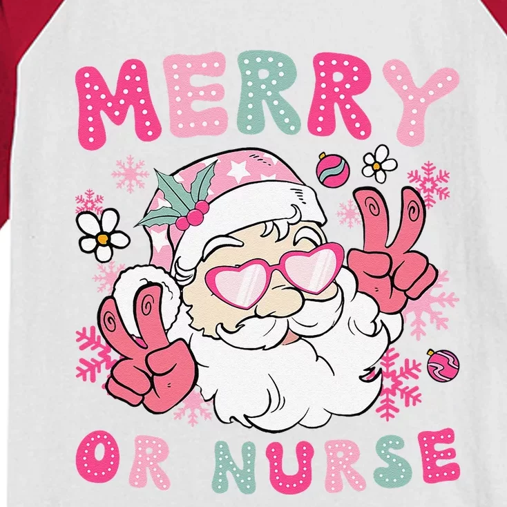 Merry Or Nurse Christmas Operating Room Nurse Xmas Party Kids Colorblock Raglan Jersey