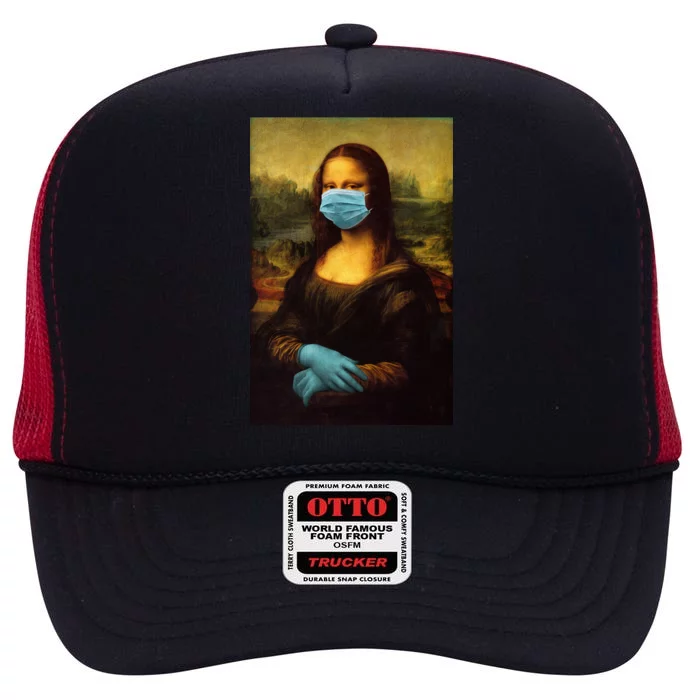 Mona Lisa Face Mas And Gloves Pandemic High Crown Mesh Trucker Hat