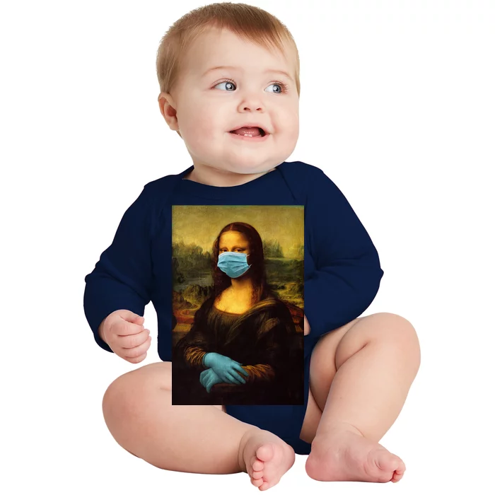 Mona Lisa Face Mas And Gloves Pandemic Baby Long Sleeve Bodysuit