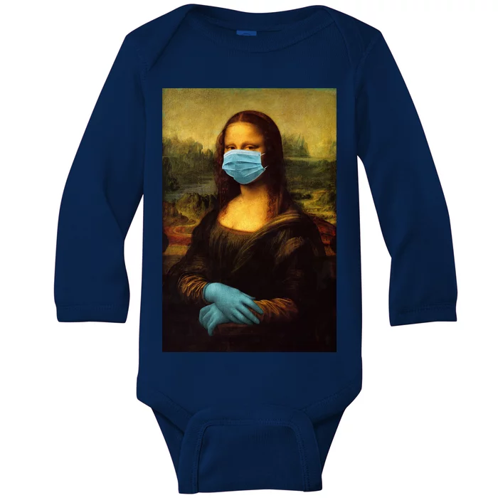 Mona Lisa Face Mas And Gloves Pandemic Baby Long Sleeve Bodysuit