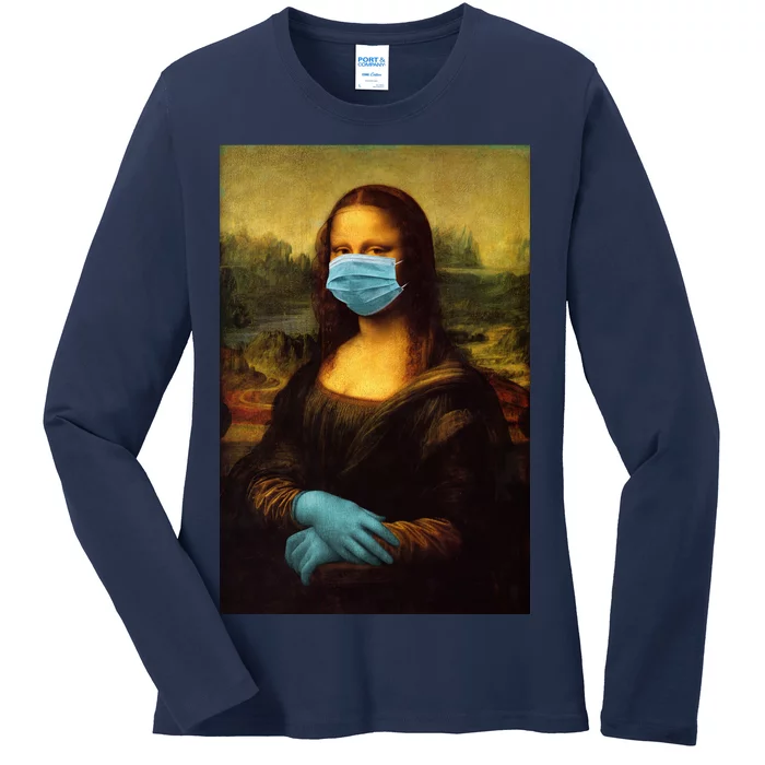 Mona Lisa Face Mas And Gloves Pandemic Ladies Long Sleeve Shirt