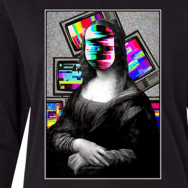 Mona Lisa Glitch Womens Cotton Relaxed Long Sleeve T-Shirt