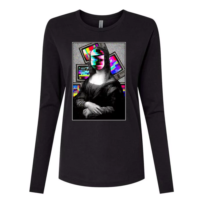 Mona Lisa Glitch Womens Cotton Relaxed Long Sleeve T-Shirt