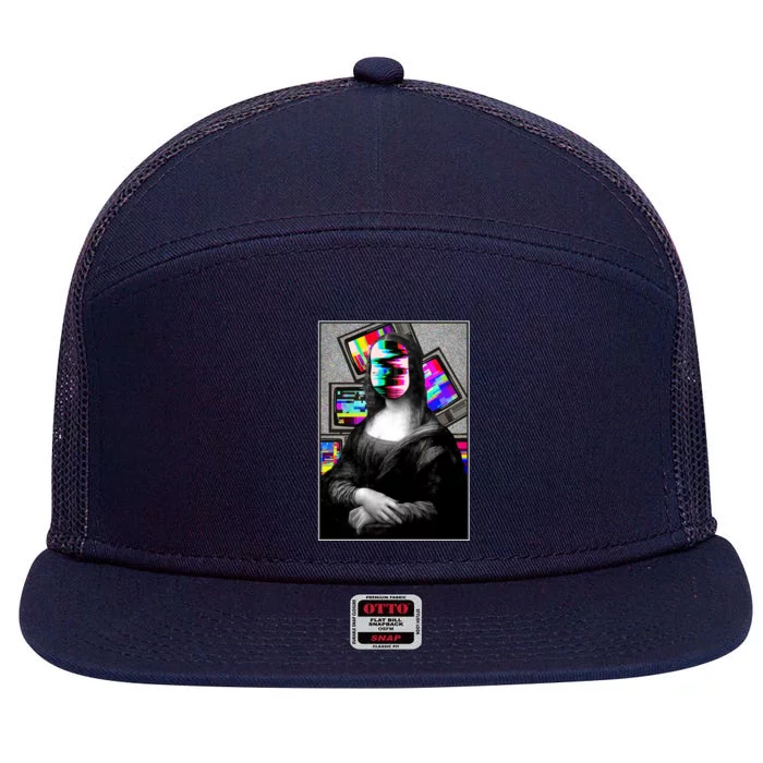 Mona Lisa Glitch 7 Panel Mesh Trucker Snapback Hat