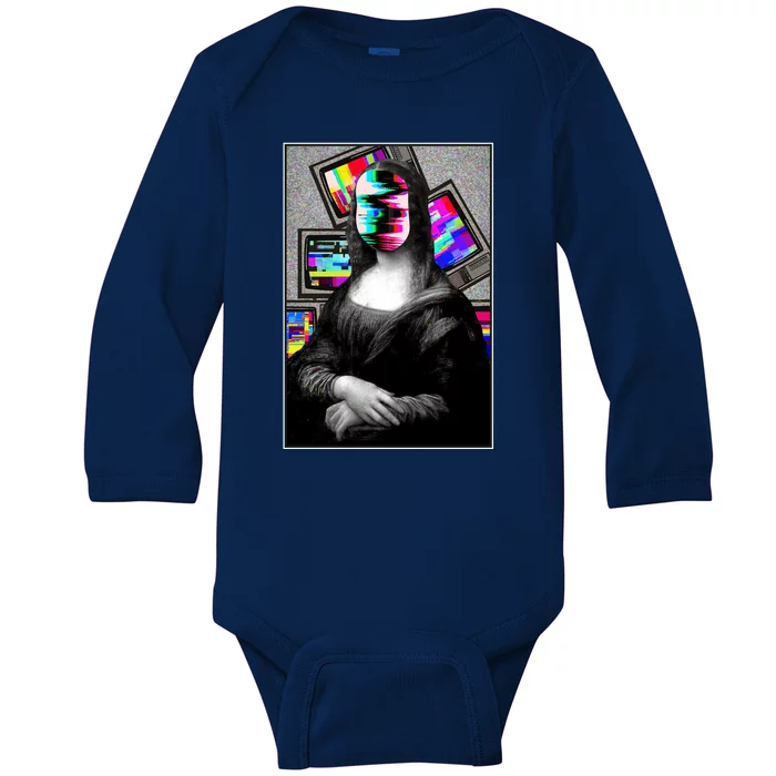 Mona Lisa Glitch Baby Long Sleeve Bodysuit