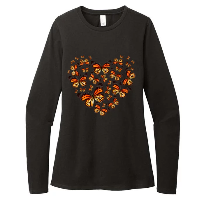 Monarch Butterfly Heart Womens CVC Long Sleeve Shirt