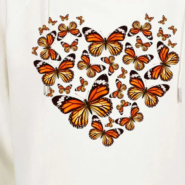 Monarch Butterfly Heart Womens Funnel Neck Pullover Hood