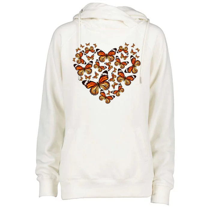 Monarch Butterfly Heart Womens Funnel Neck Pullover Hood