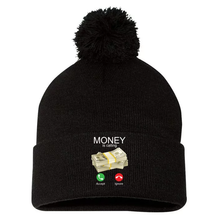 Money Is Calling Pom Pom 12in Knit Beanie