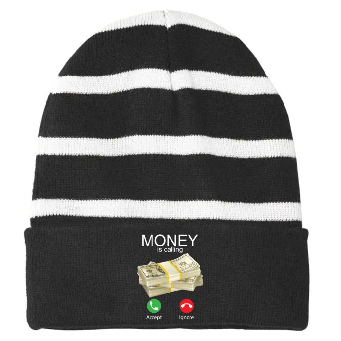 Money Is Calling Striped Beanie with Solid Band