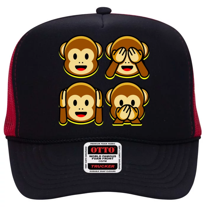 Monkey Emoji Smiley Face High Crown Mesh Trucker Hat