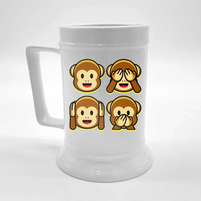 Monkey Emoji Smiley Face Front & Back Beer Stein