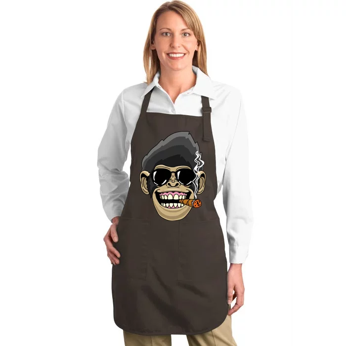 Monkey Smoking Cigar Full-Length Apron With Pocket