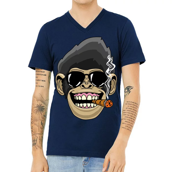 Monkey Smoking Cigar V-Neck T-Shirt