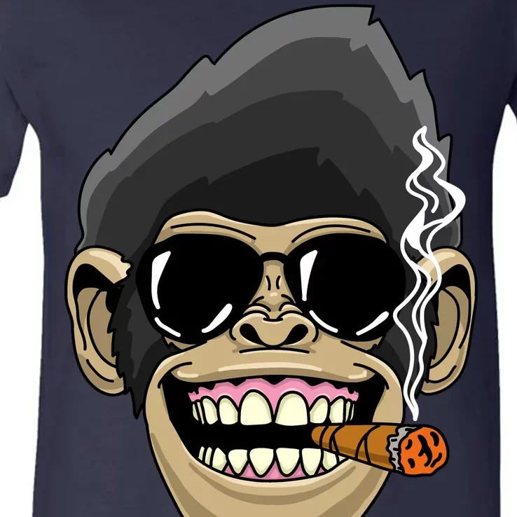 Monkey Smoking Cigar V-Neck T-Shirt