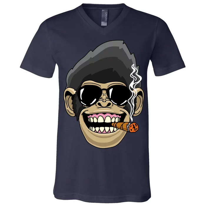 Monkey Smoking Cigar V-Neck T-Shirt