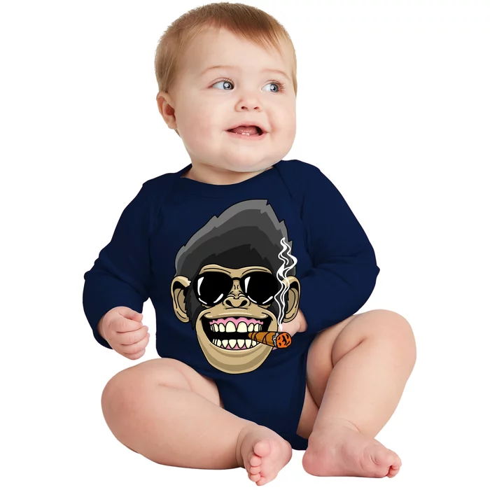 Monkey Smoking Cigar Baby Long Sleeve Bodysuit