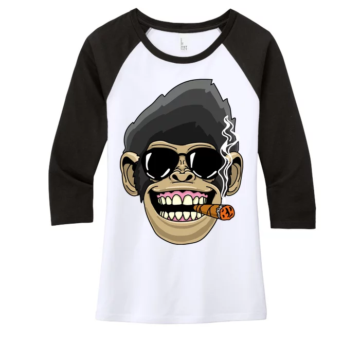 Monkey Smoking Cigar Women's Tri-Blend 3/4-Sleeve Raglan Shirt